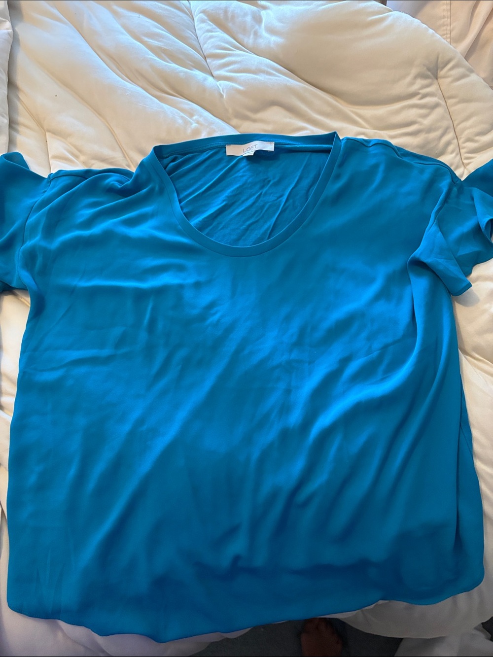 LOFT Short Sleeve Scoop Neck Tee in Teal Blue